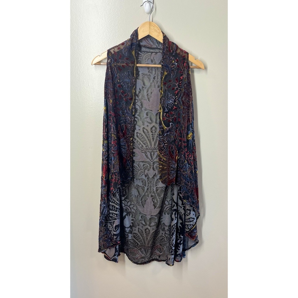 Burnout Velvet Open Front Kimono Cardigan Sleeveless Autumn Colors Sz S?
